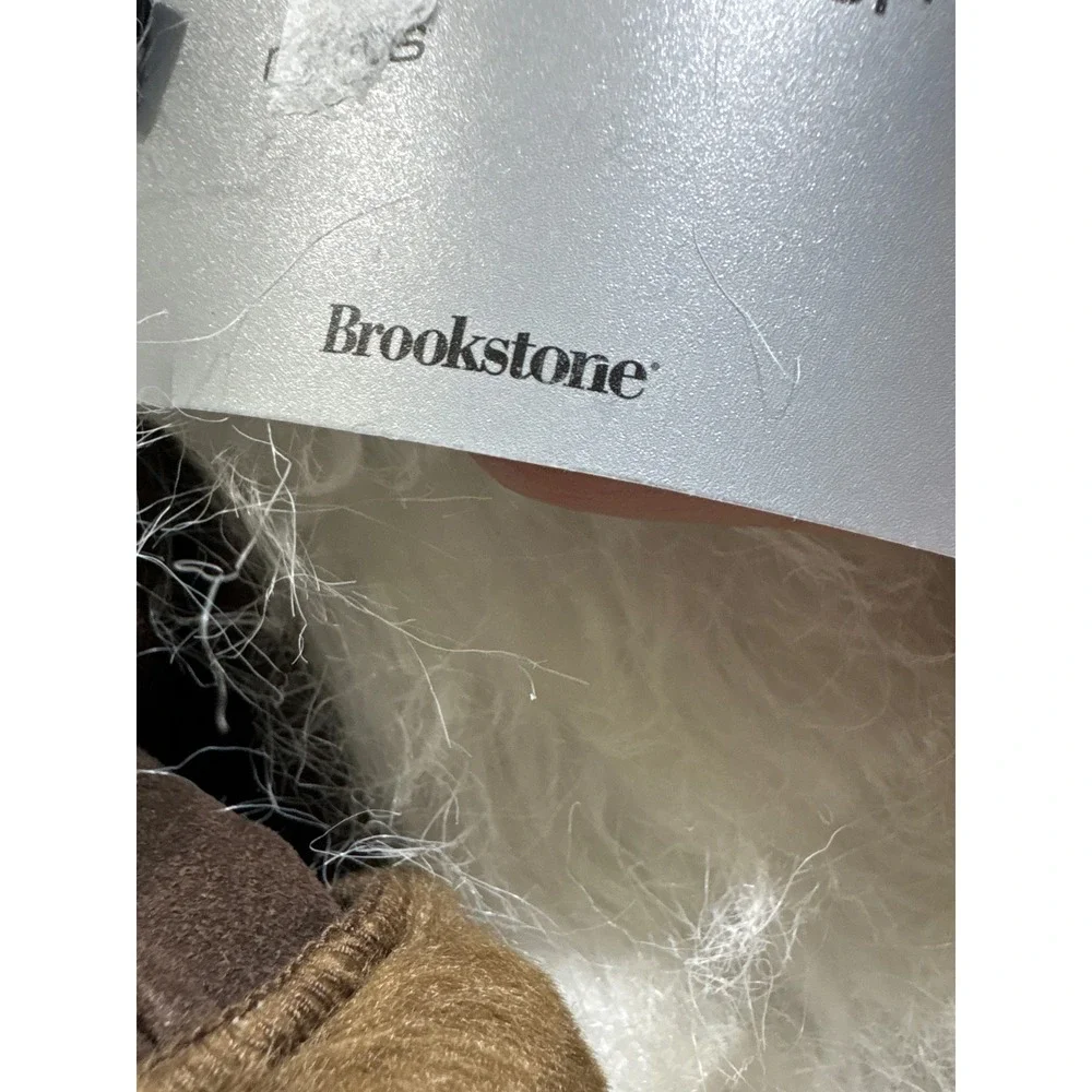 Brookstone Chill Buster Brown Suede Mittens Fur Trim One Size NWT 571570